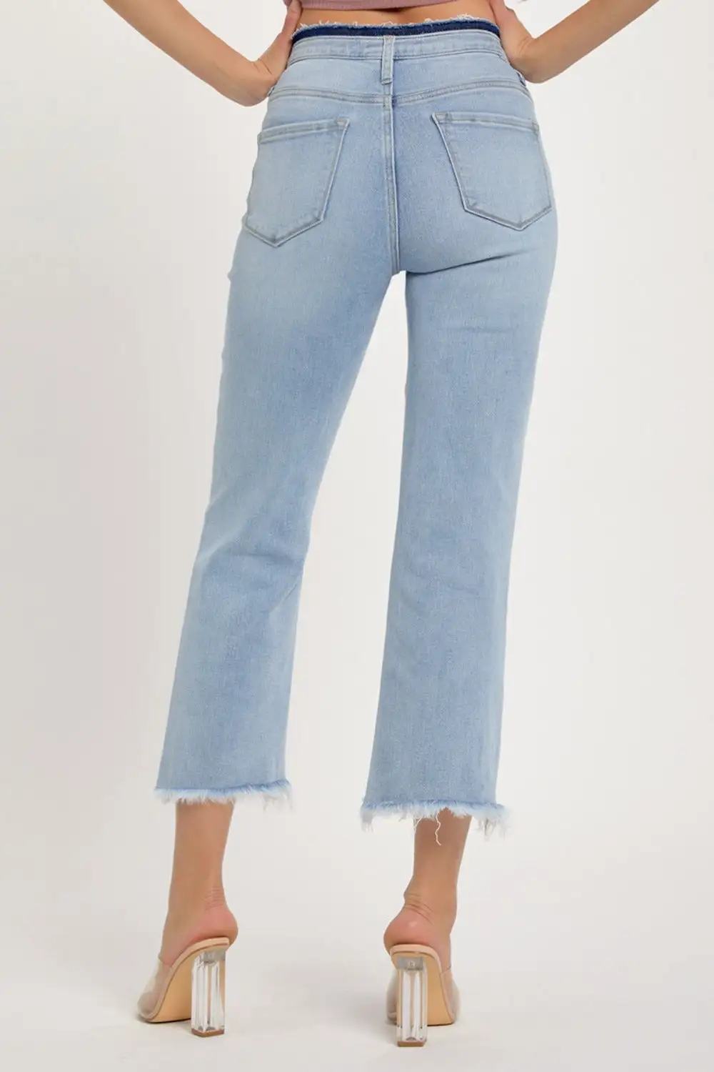 High Rise Raw Edge Crop Denim Jeans