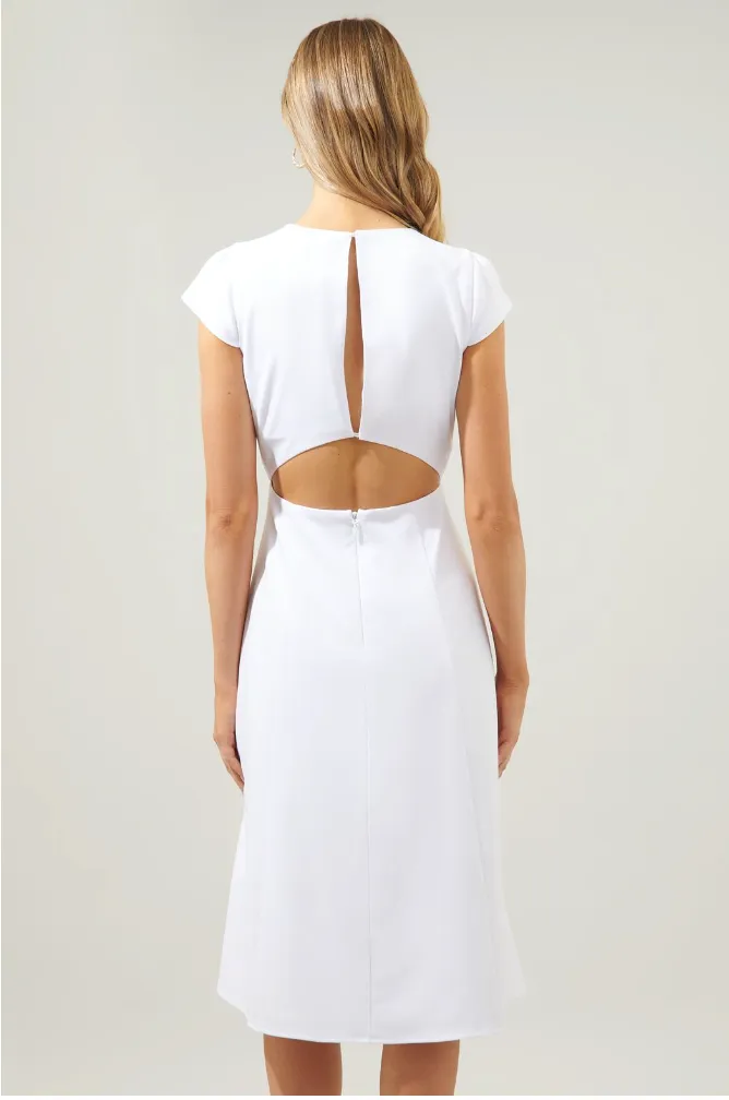 White Sleeveless Slit Hem Midi Dress