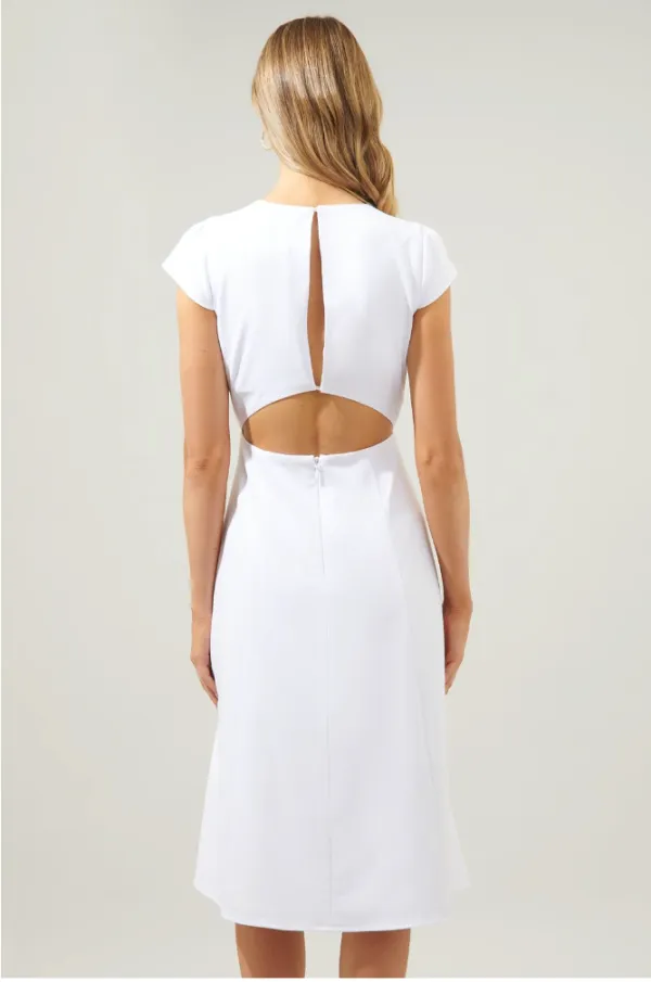White Sleeveless Slit Hem Midi Dress