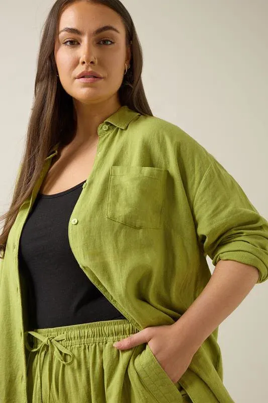 Chartreuse Green Wide Leg Premium Linen Trousers