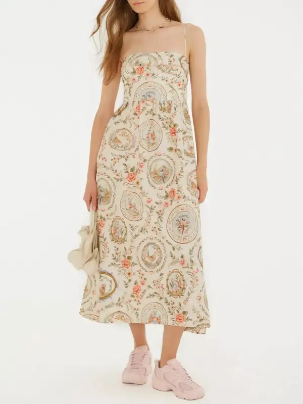 Relaxed Print Spaghetti Strap Midi Dress