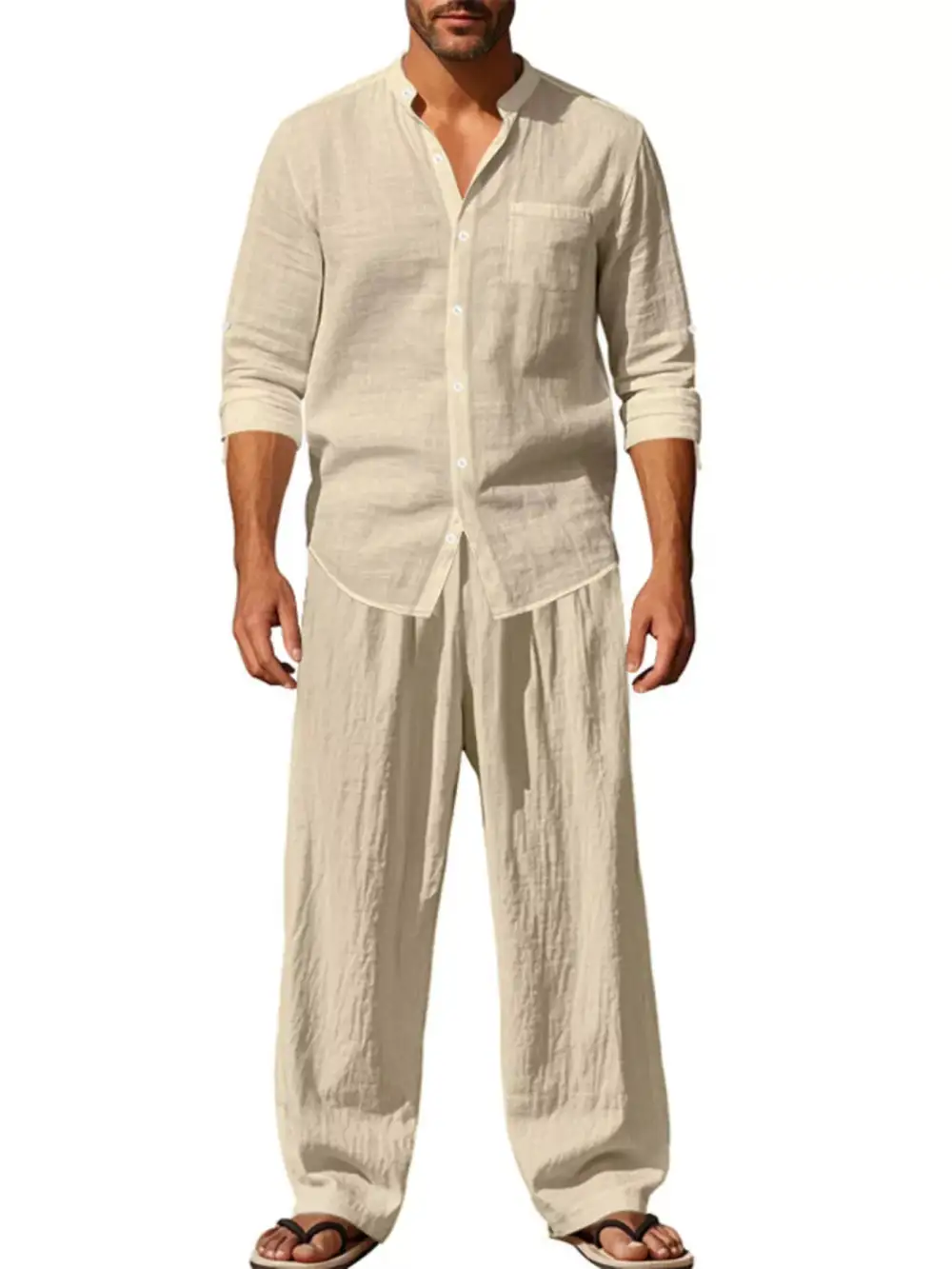 Long Sleeve Button Up Shirt And Pants Set