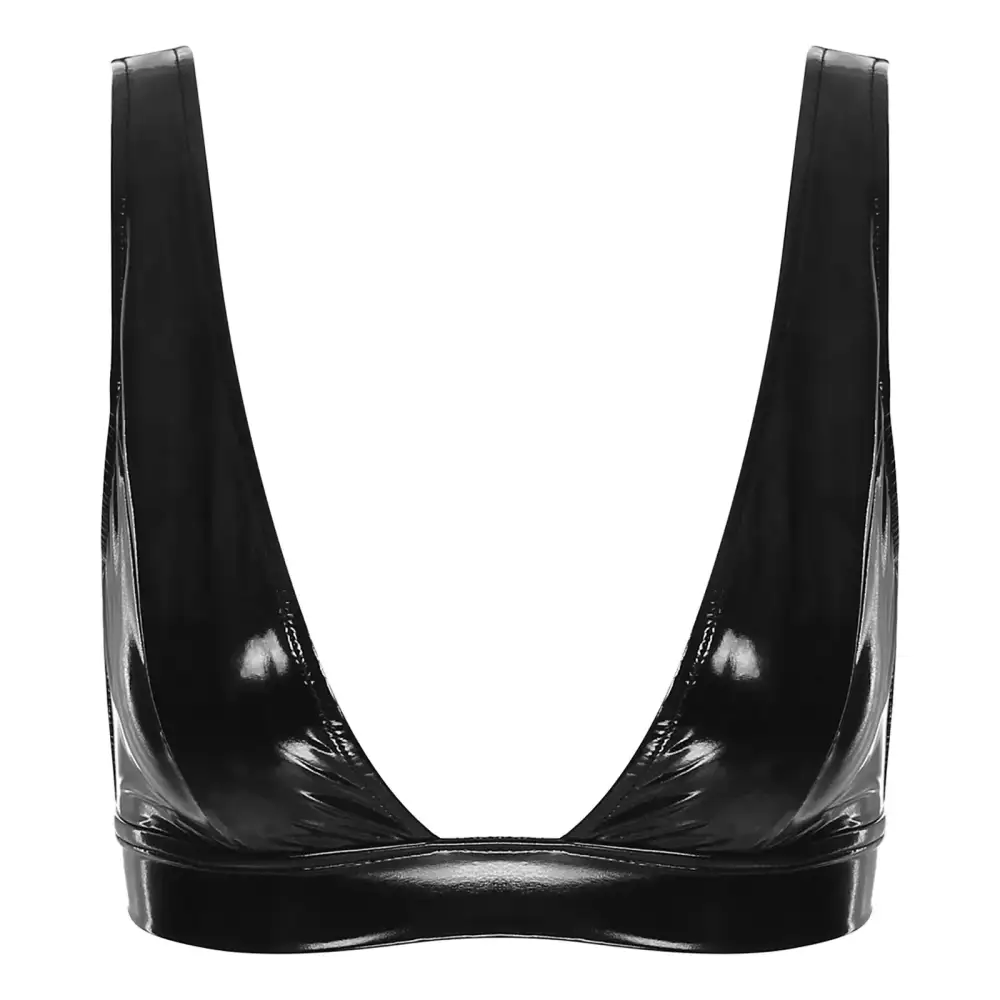 Latex-Effect Deep-Plunge Bra with Back Closure