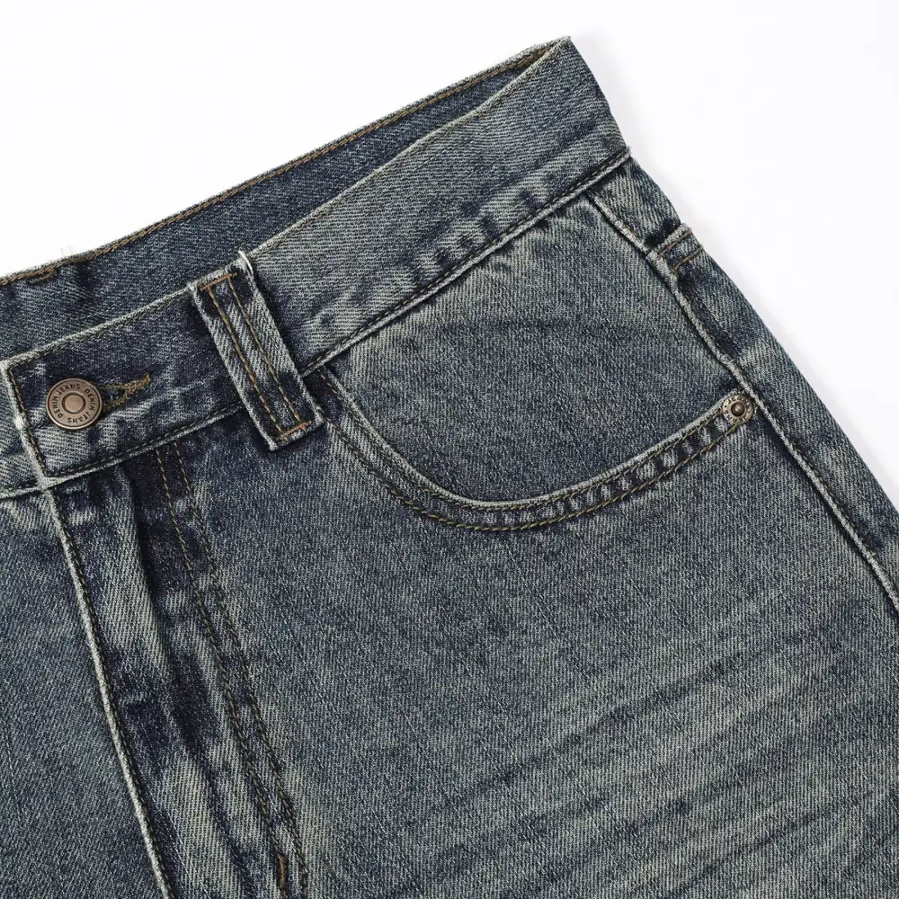 Utility Inspired Straight Leg Whiskered Denim Jeans