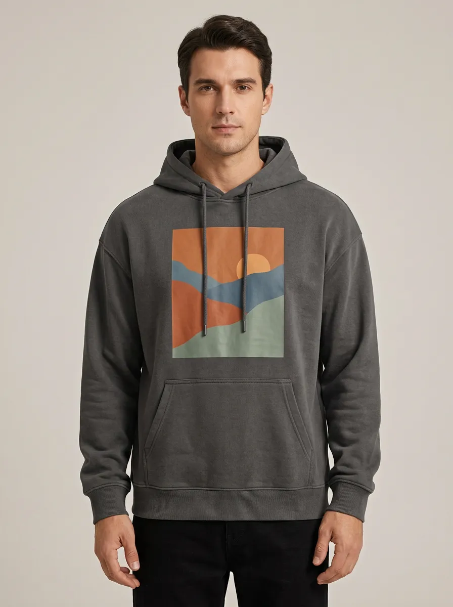 Men's Nature Lover Abstract Sunset Landscape Print Hoodie