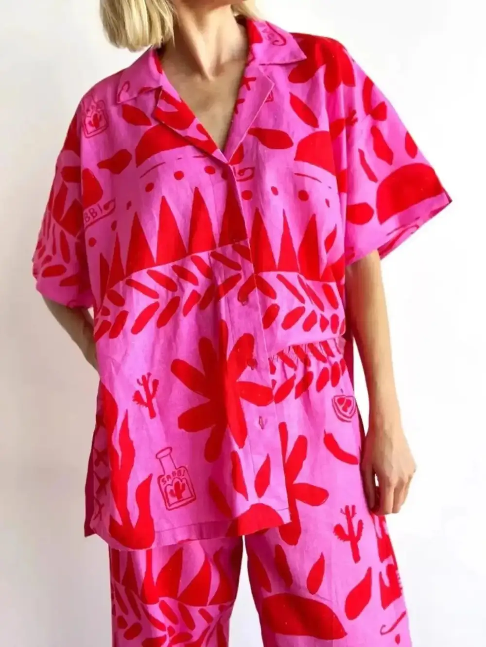 Easygoing Button Front Printed Jumpsuit