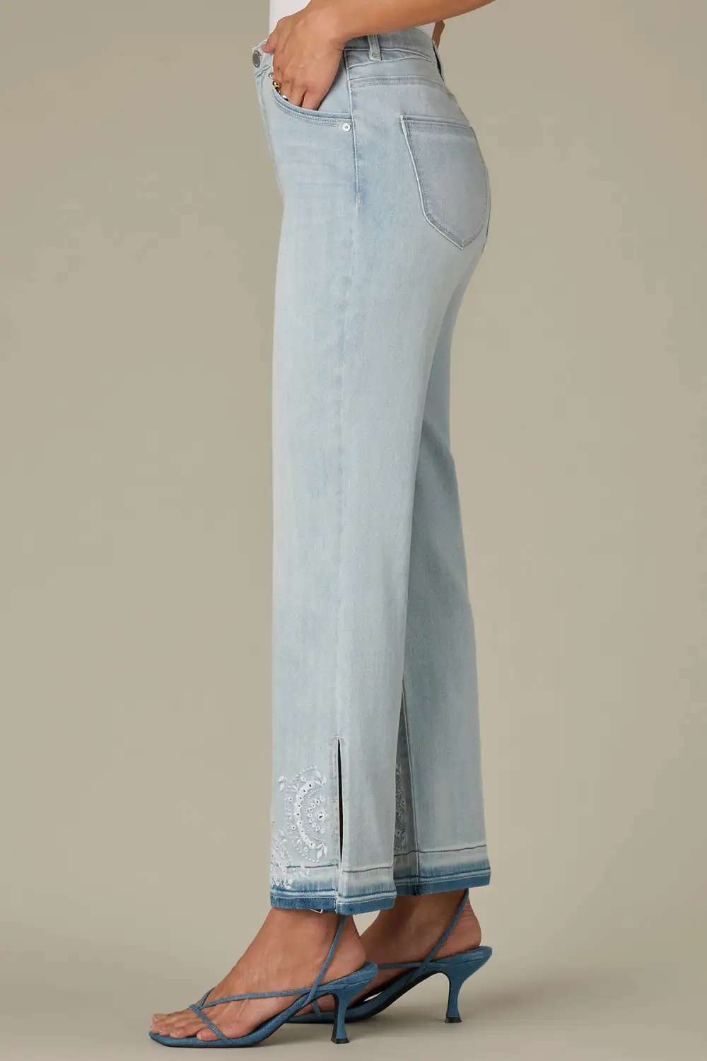  High Rise Embroidered Clean Finish Hem Petite Jeans