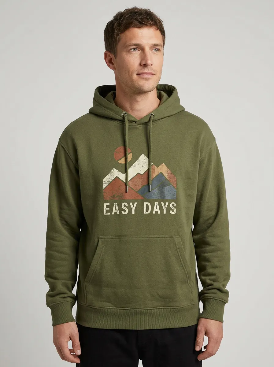 Unisex Mountain Motif Everyday Pullover Hoodie