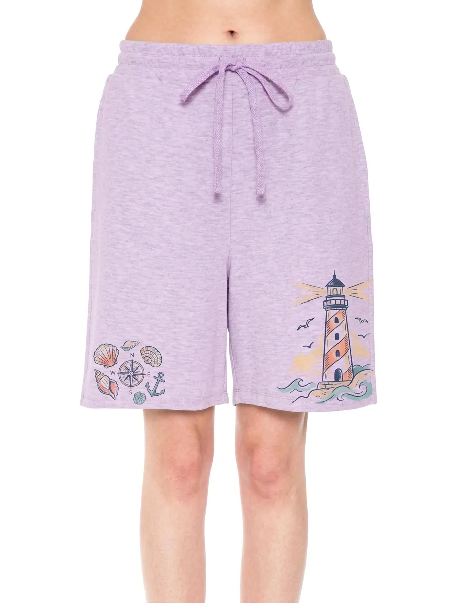 Women's Nautical Lover Lighthouse Seashell Compass Printed Shorts