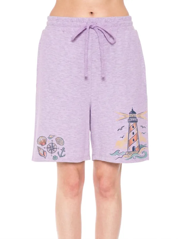 Women's Nautical Lover Lighthouse Seashell Compass Printed Shorts
