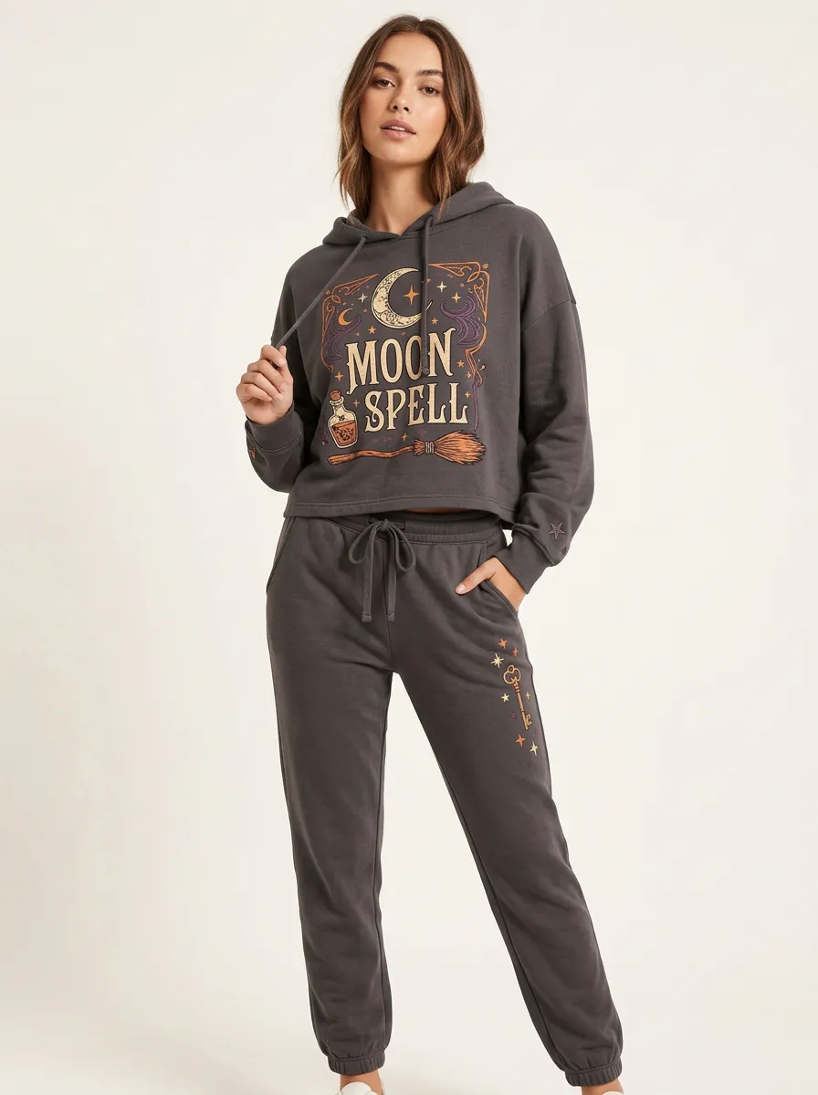 Women's Halloween Moon Spell Witchy Printed Lounge Set