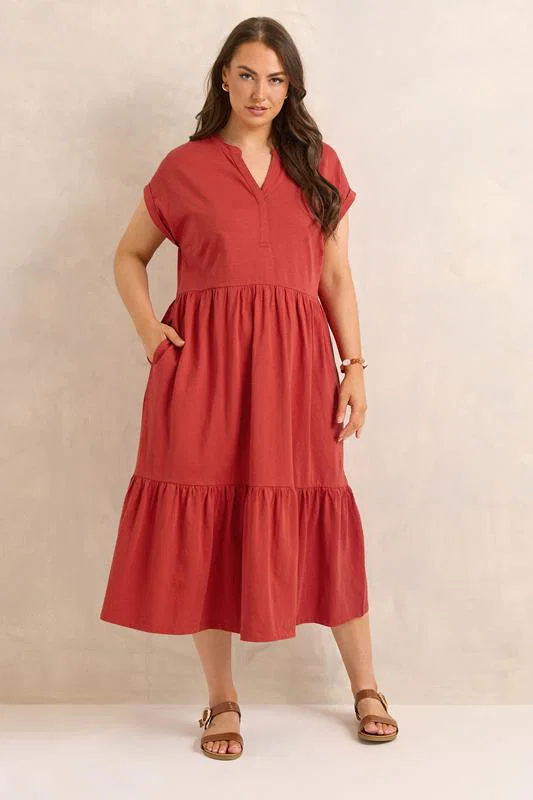 Rust Orange Cotton Midi Dress detail 2