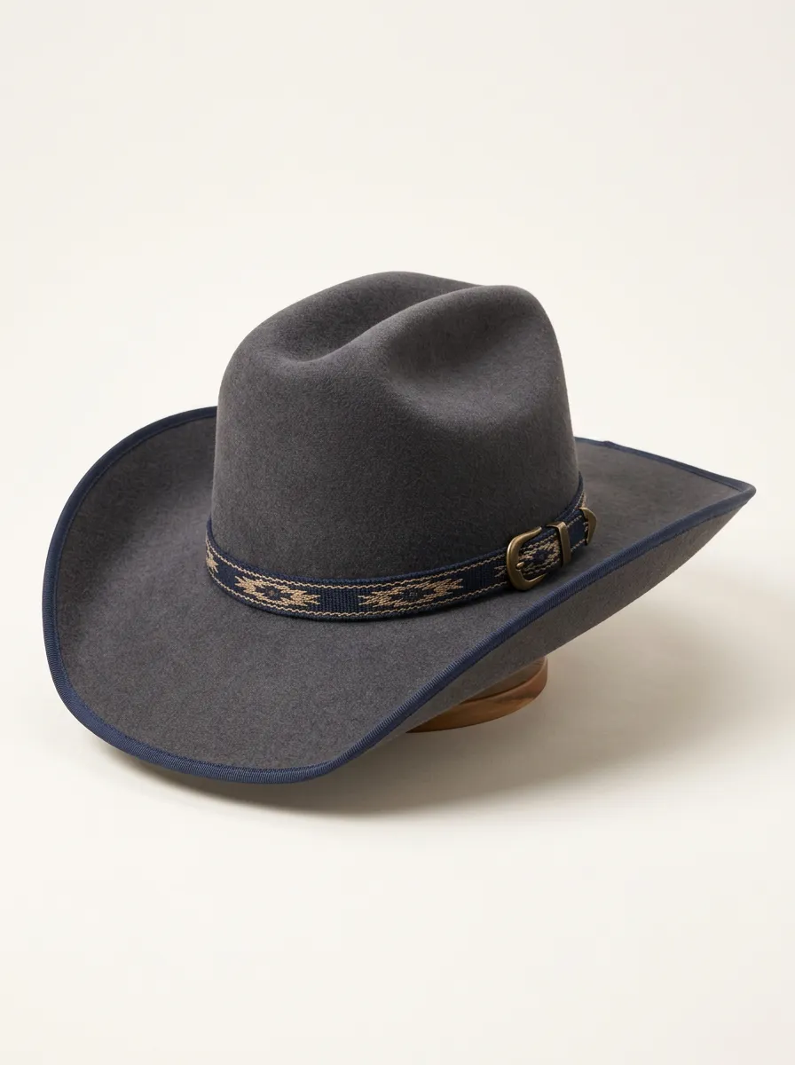 Western Cowboy Hat with Patterned Band and Felt Texture