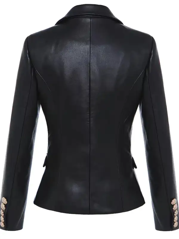 Faux Leather Metal Button Blazer