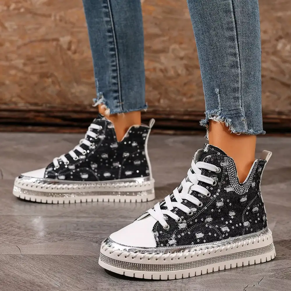 Textured Lace-Up Platform Sneakers