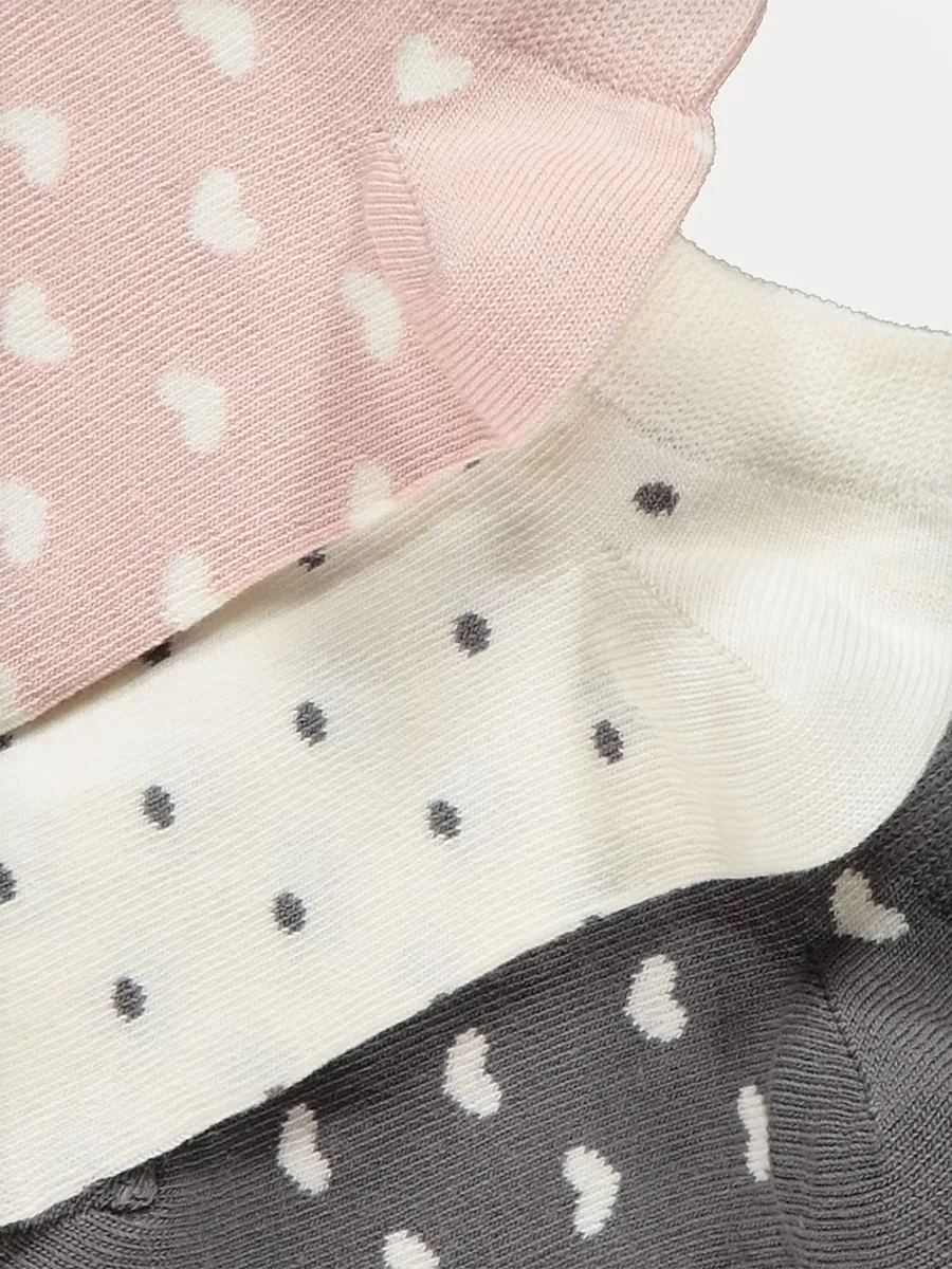 Heart Polka Dot Trainer Liner Cotton Rich Socks 5 Pack