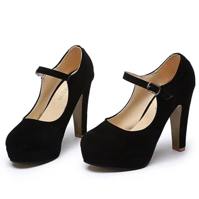 Buckle Strap Mary Jane Chunky Heel Everyday High Heels