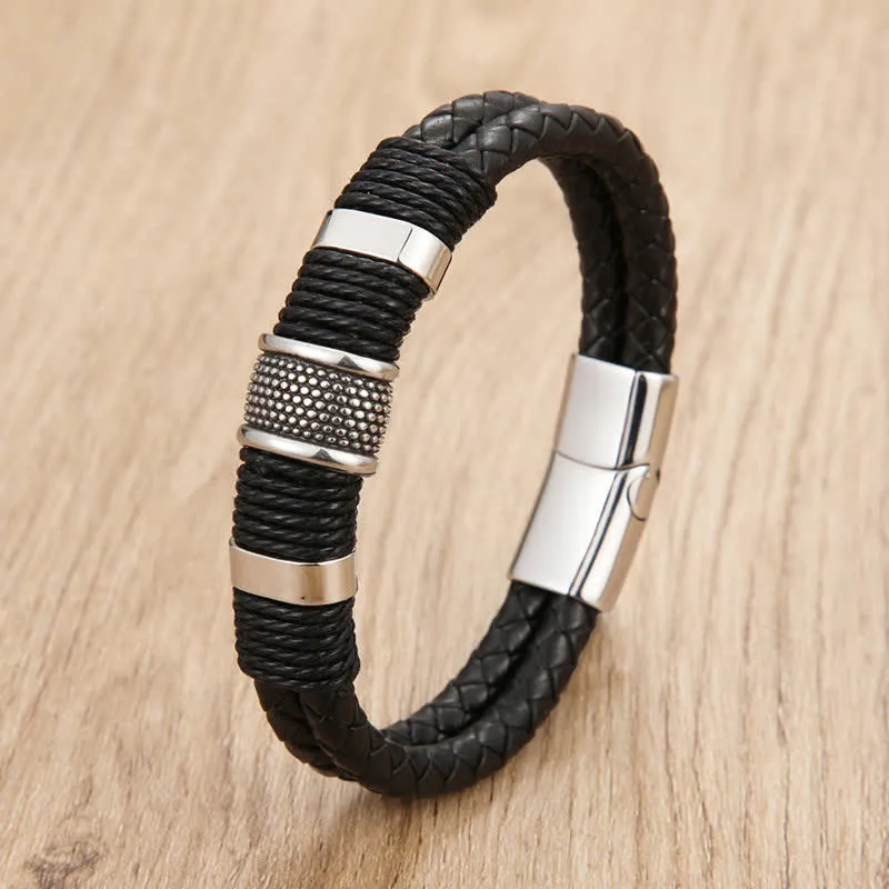 Leather Hand Woven Double Layer Braided Bracelet