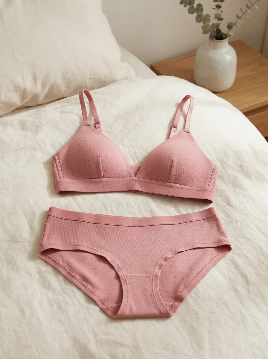 Women's Minimalist Dusty Ribbed And Lingerie Set