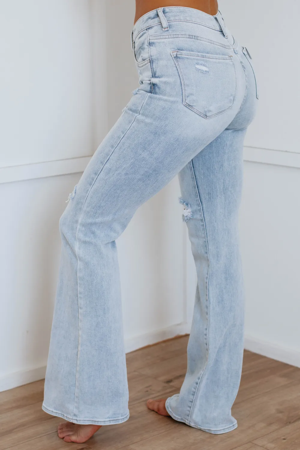 Women's Mid Rise Flared Leg Distressed Jeans