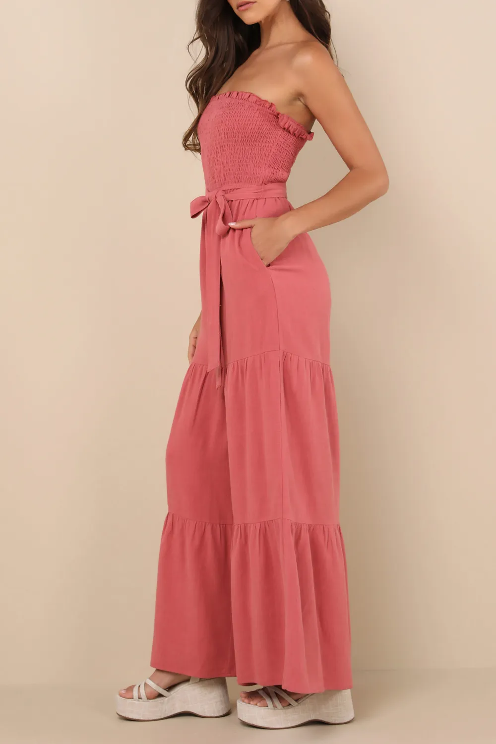 Casual Style Linen Strapless Jumpsuit