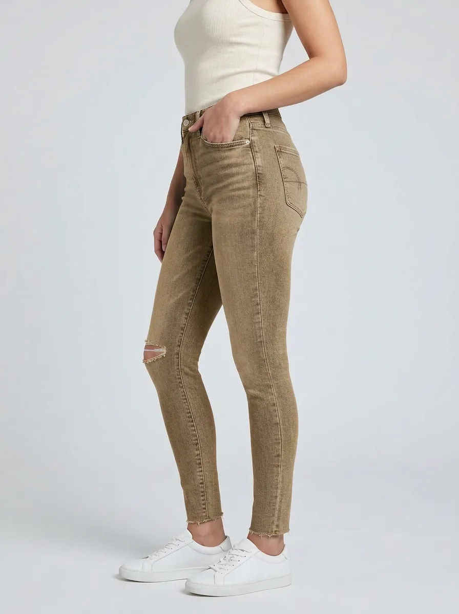 Women's Distressed Light Wash Raw Hem Slim-Fit Jeans