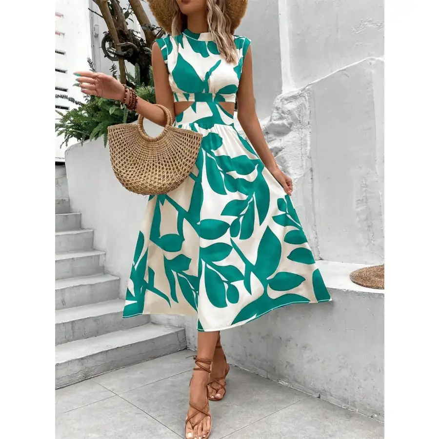 Cutout Cap Sleeve Midi Dress