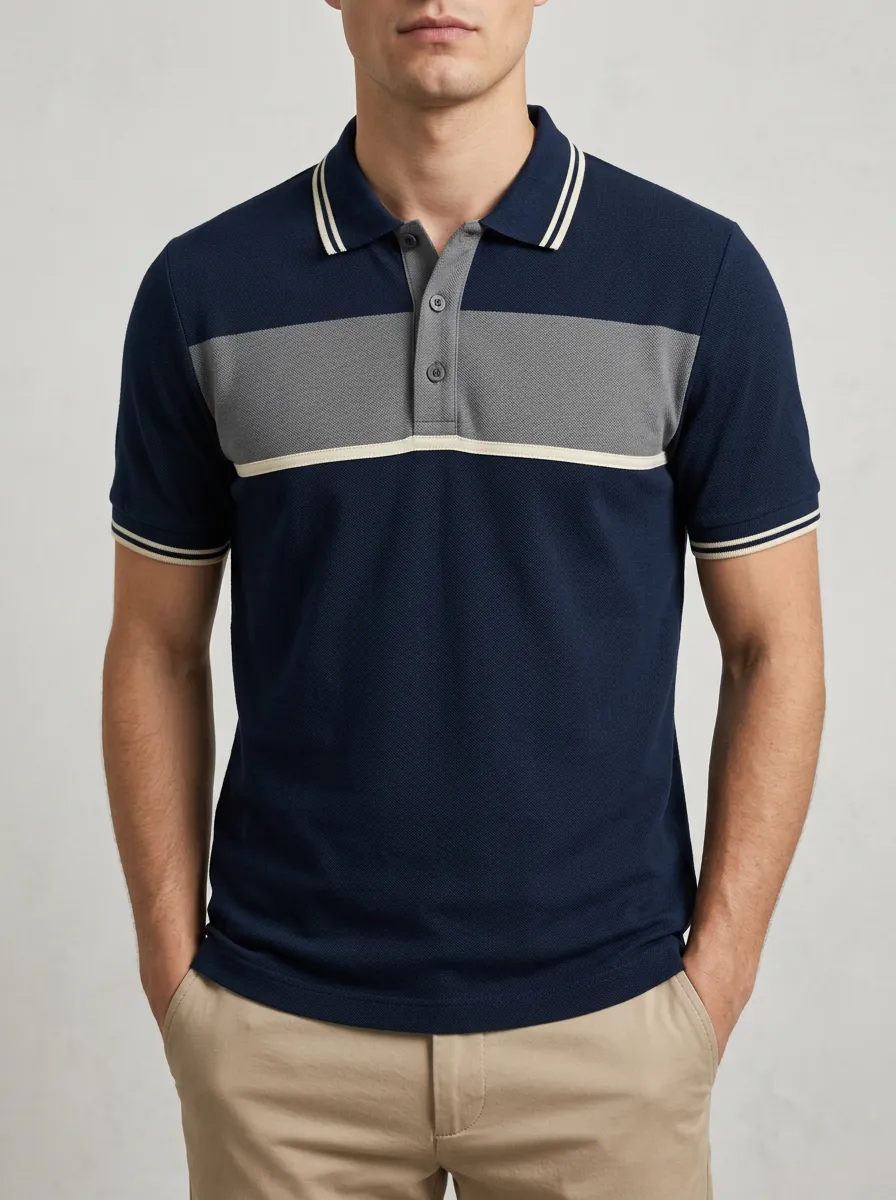 Men's Casual Colorblock Striped Pattern Contrast Trim Polo Shirt