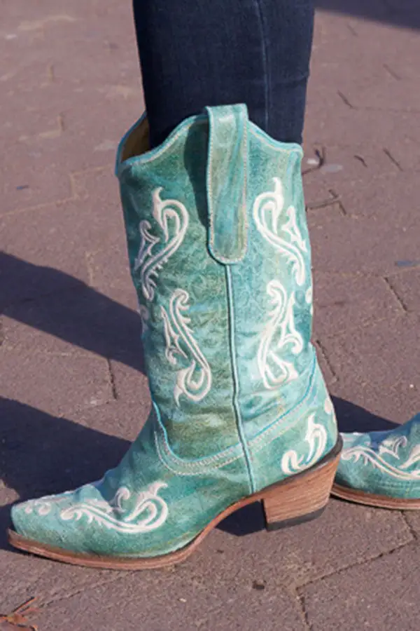 Green Tribal Embroidery Block-Heel Boots