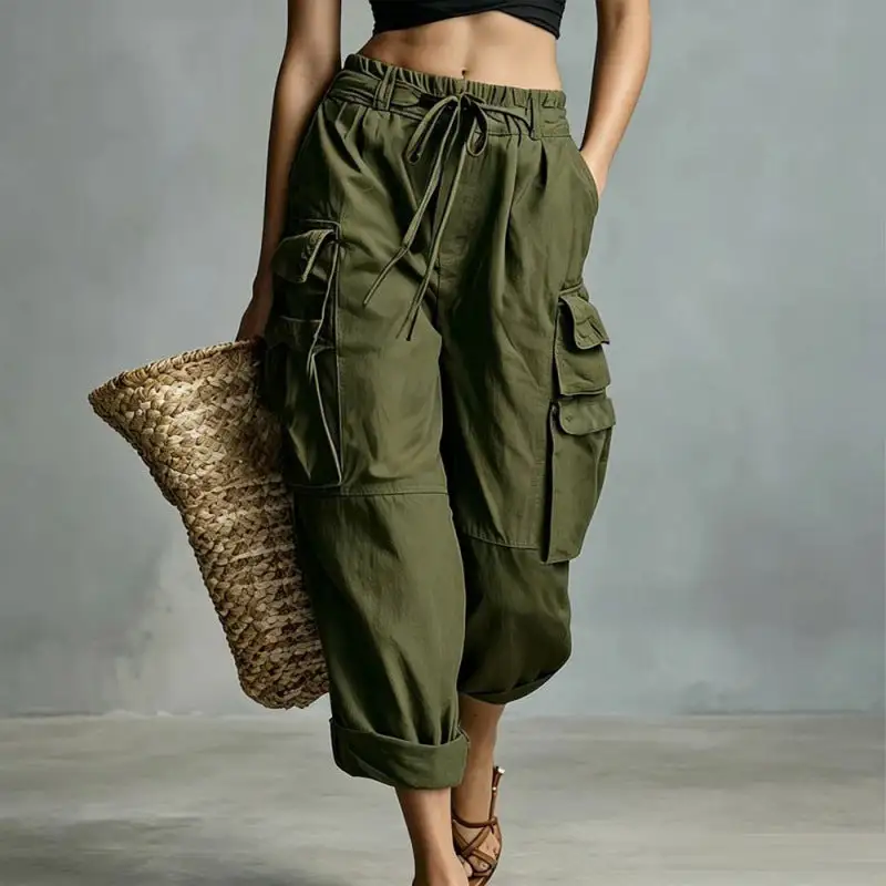 Women's Wide Leg Drawstring Pocket Cargo Pants