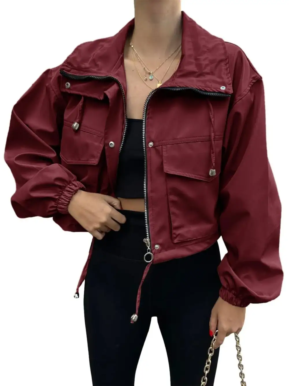 Drawstring Hem Zip Up Jacket