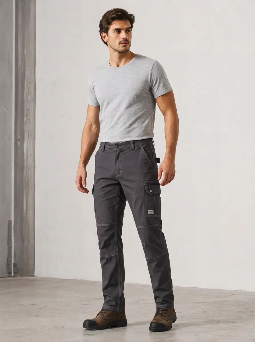 Men's Charcoal Utility Cargo Trousers with Regular Fit Detail