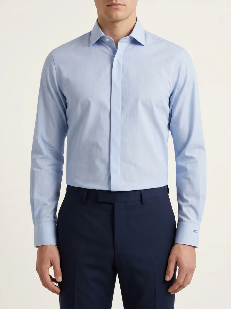 Men's Non-Iron Cotton Light Blue Solid Formal Shirt