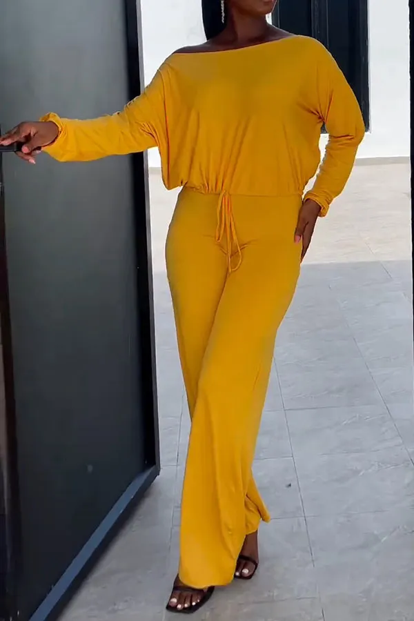Drawstring Slash Neck Batwing Sleeve Jumpsuit