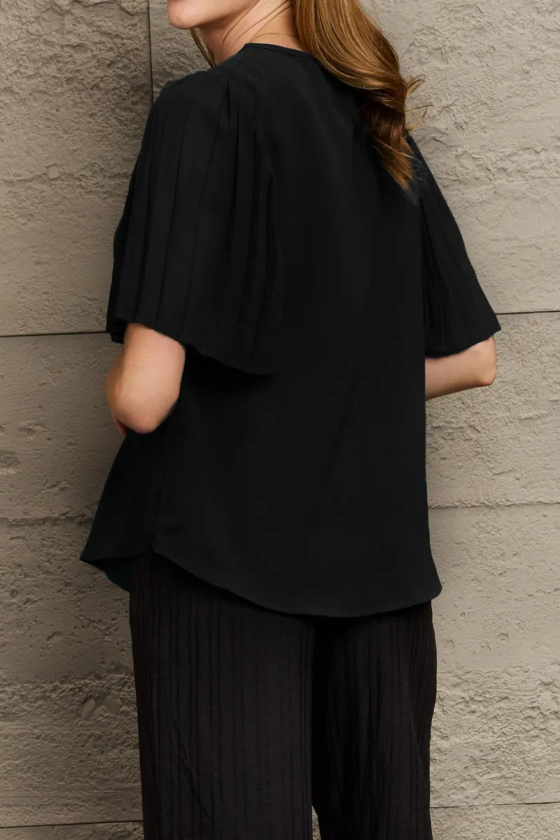 V-Neck Flutter Sleeve Blouse