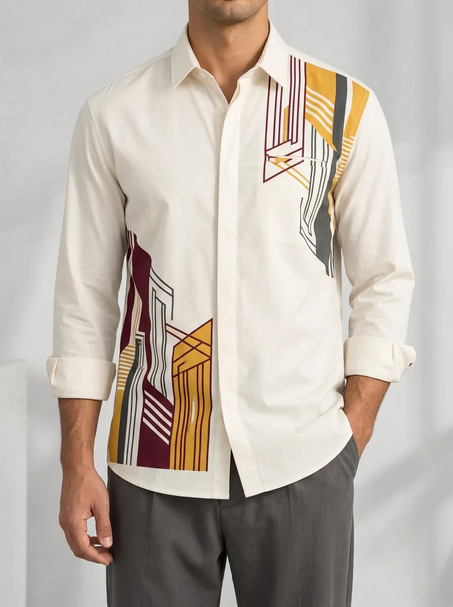 Men's Abstract Inspired Statement Long Sleeve Shirt