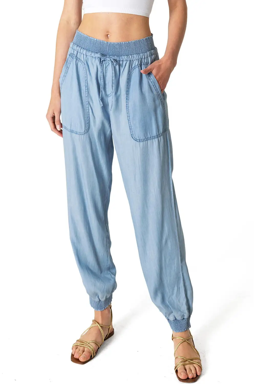 Solid Color Elastic Waist Joggers