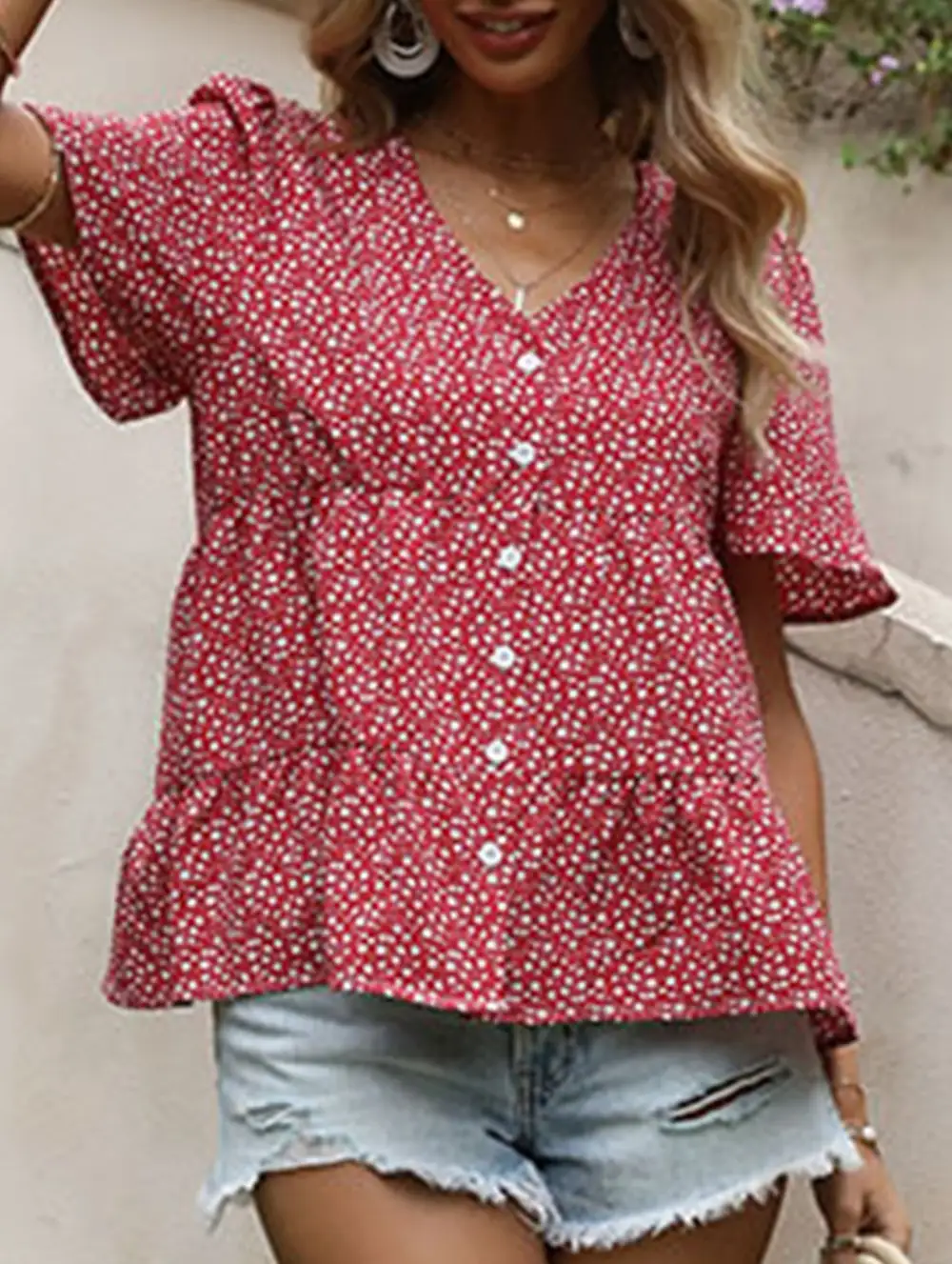 Polka Dot V Neck Shirt