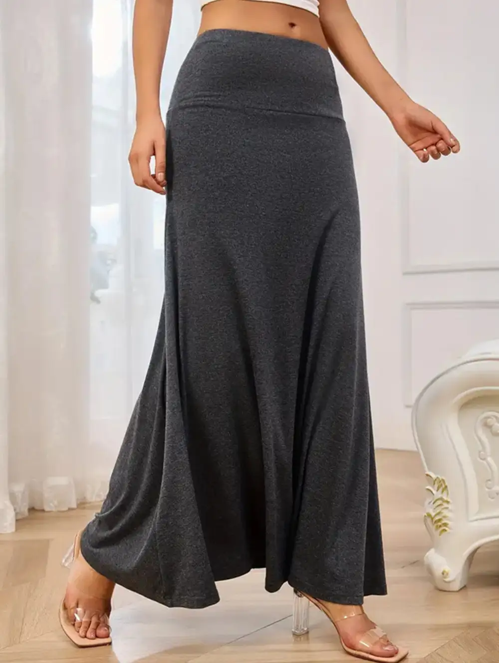 Knit High Waist Midi Skirt