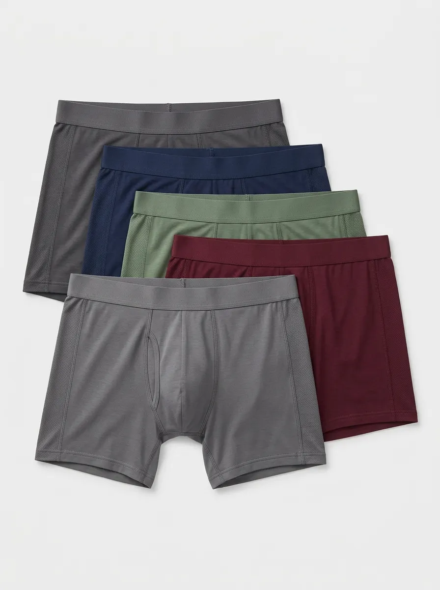 Men's Boxer Briefs Four-Pack with Breathable-Look Cotton Textured Solid