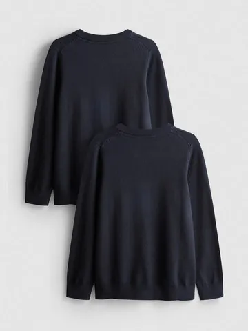 7-15yrs | 2pk Unisex Cotton Rich V-Neck School Jumpers