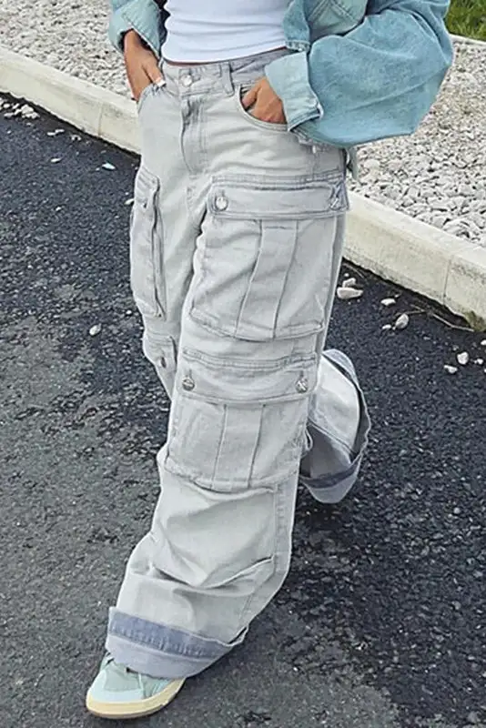 High-Waist Multi-Pocket Straight-Leg Pants