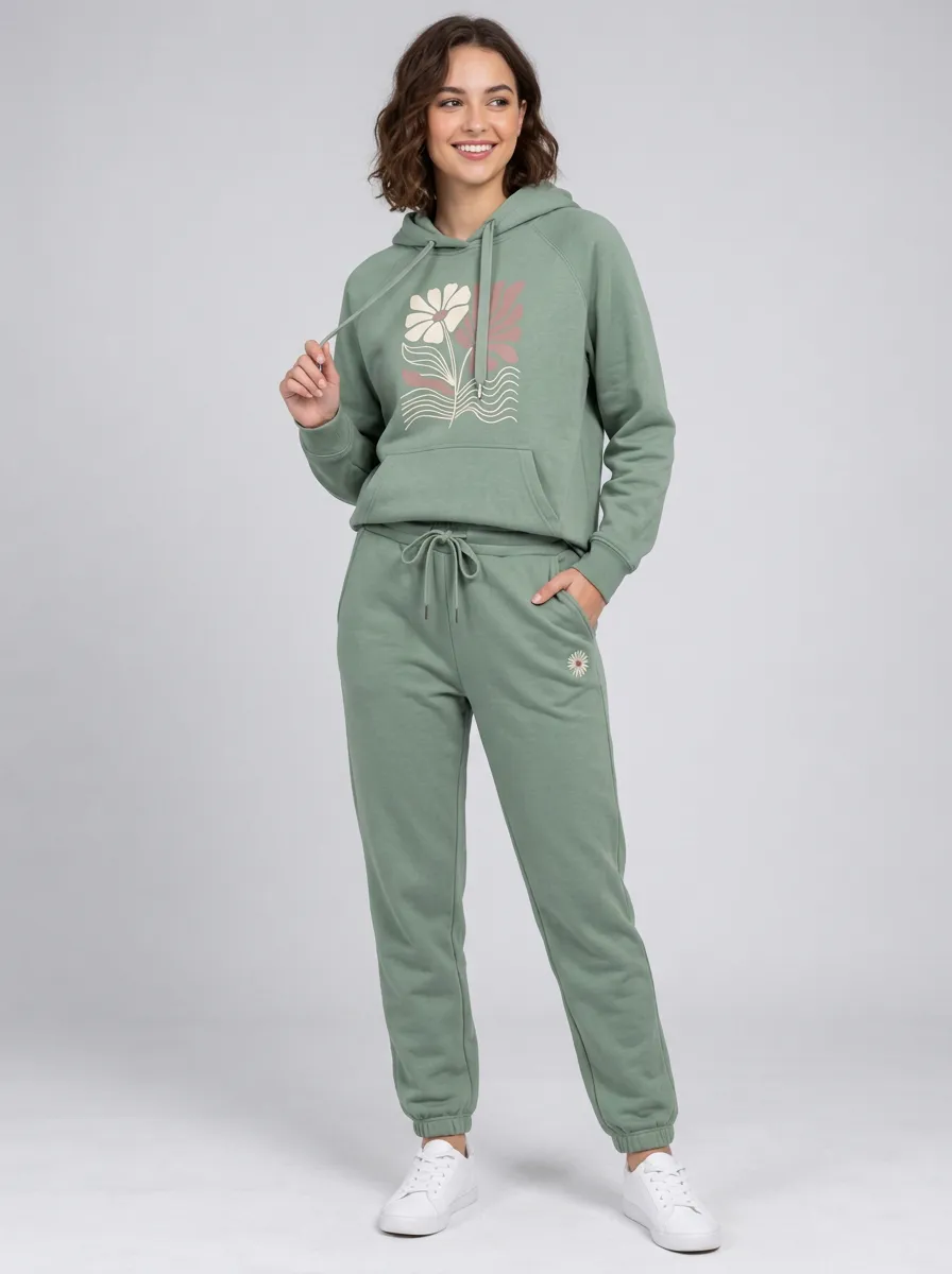 Women's Sage Green Solid Hoodie & Pants Set
