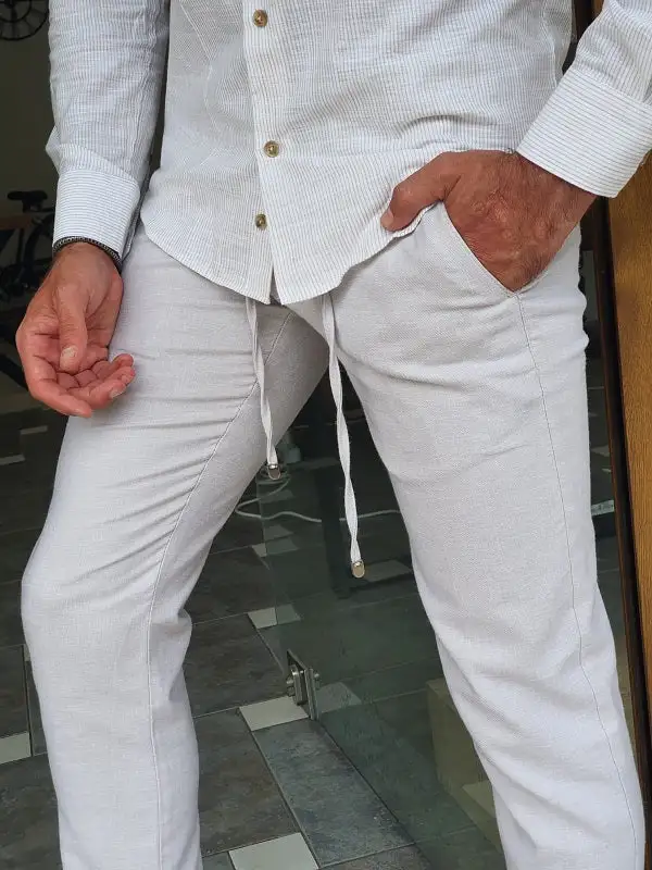 Sharp Slim Fit Linen Tailored Trousers