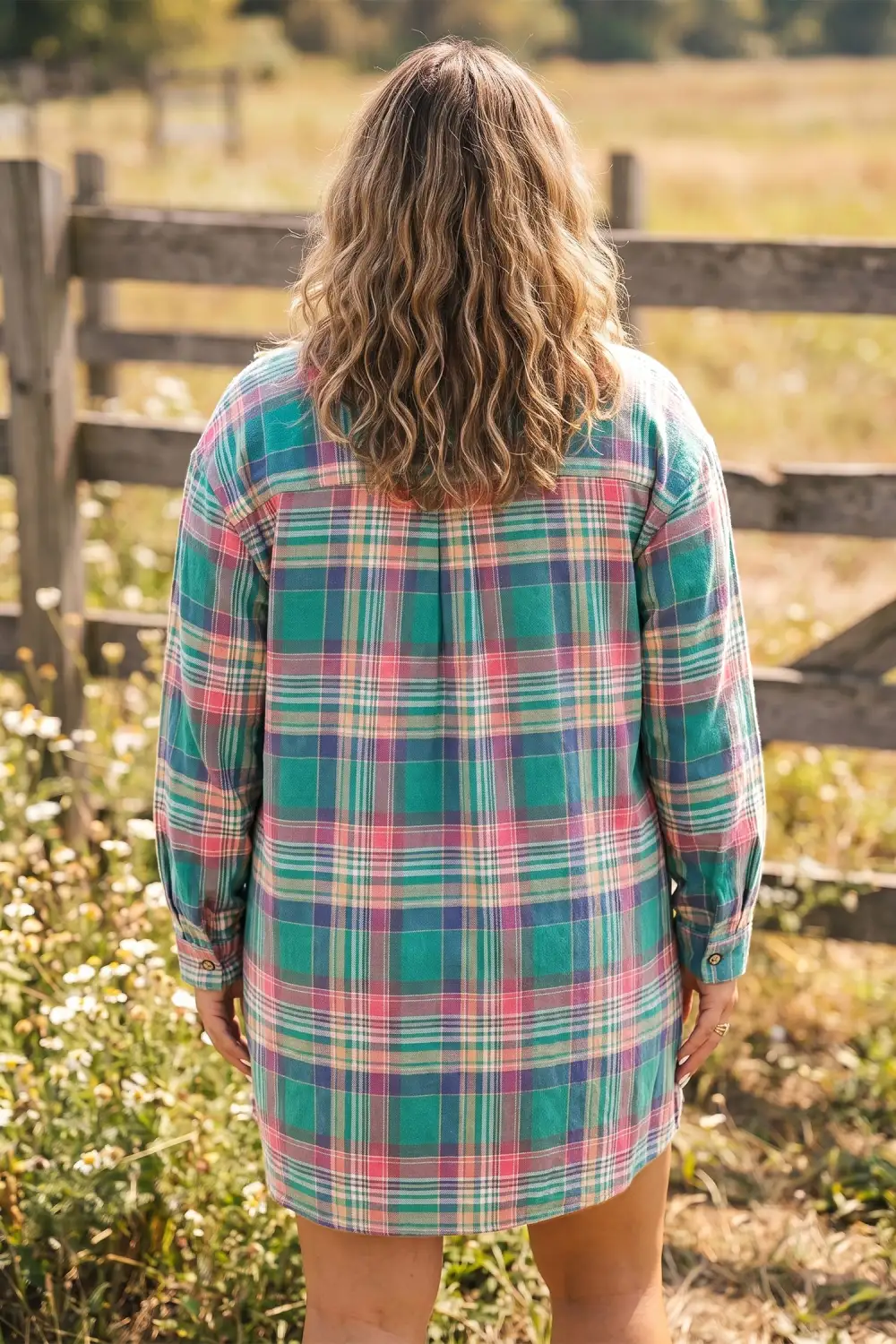Women's Plaid V Neck Long Sleeve Shift Mini Dress