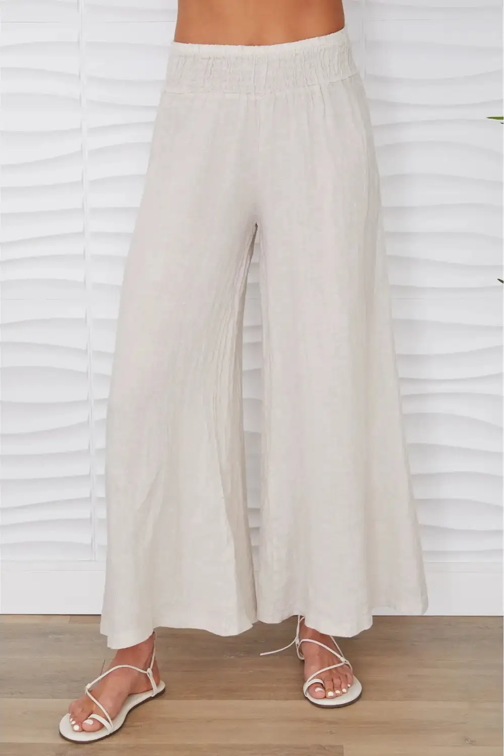 Smocked Waist Linen Pants