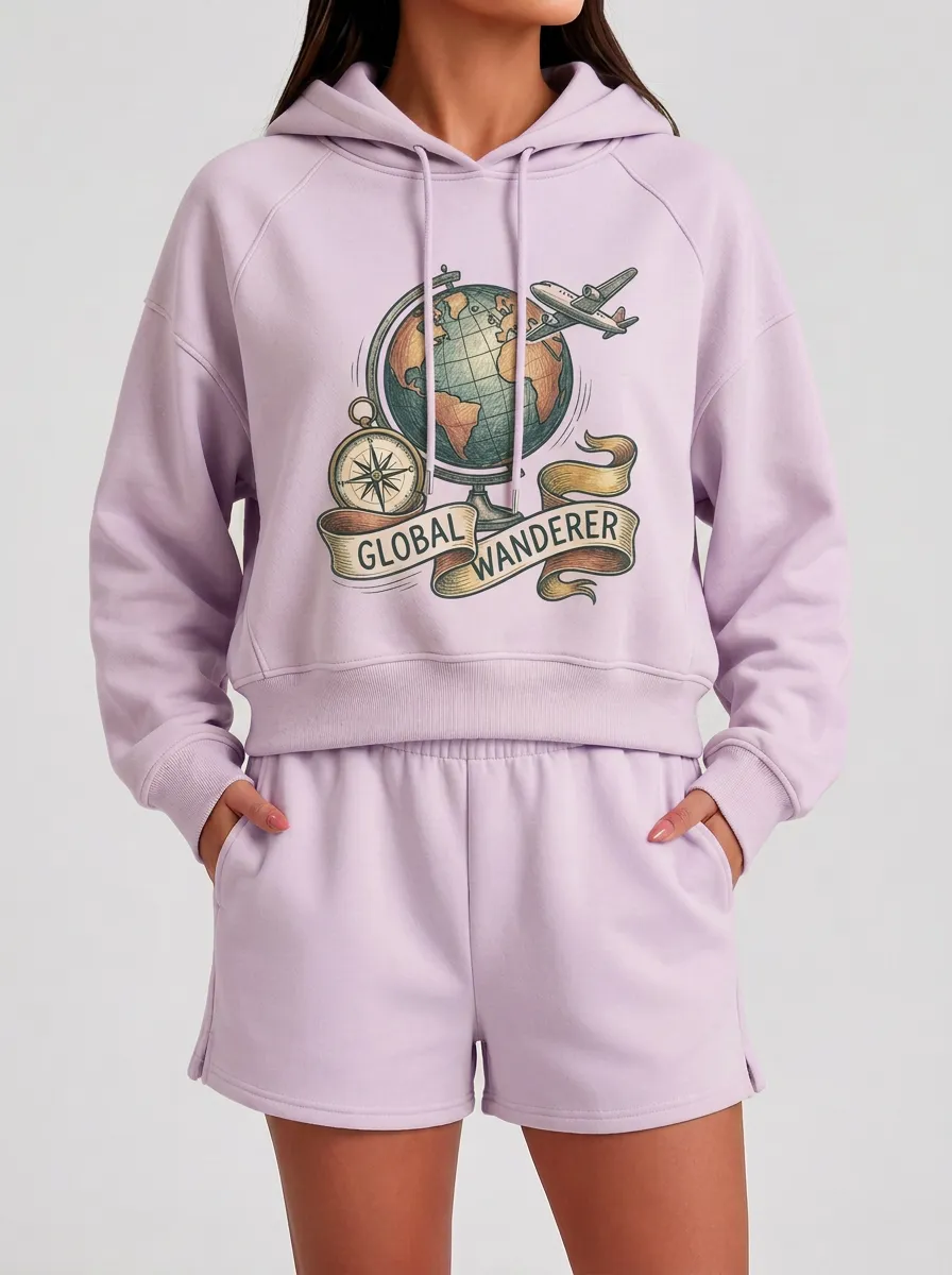 Women's Travel Globe Airplane Compass Graphic Hoodie