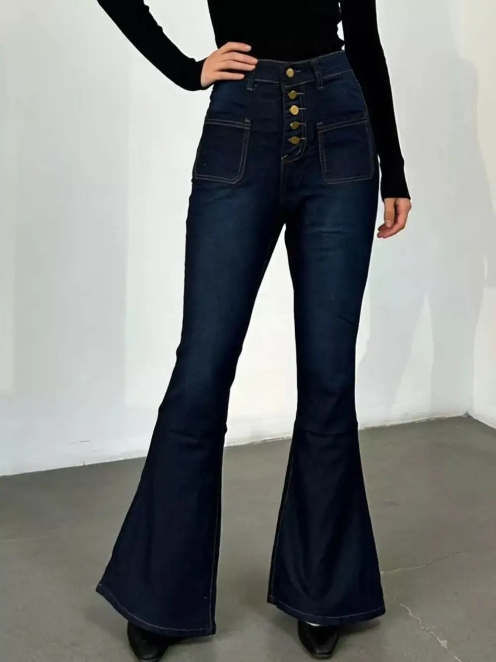 High-Waisted Button-Fly Flare Jeans