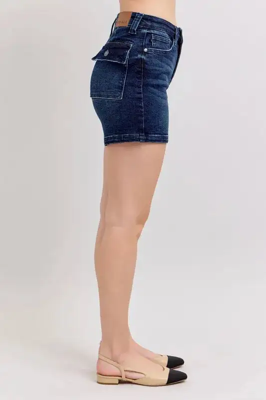 High Waist Back Flap Pocket Shorts Denim Pants