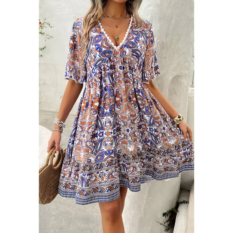 V-Neck Half Sleeve Mini Dress